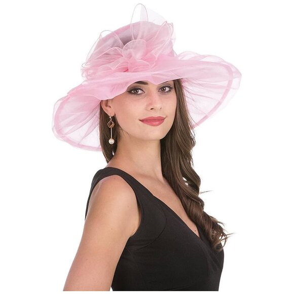 WOMEN'S Organza Church Hat/Hjh-pink Bowknot